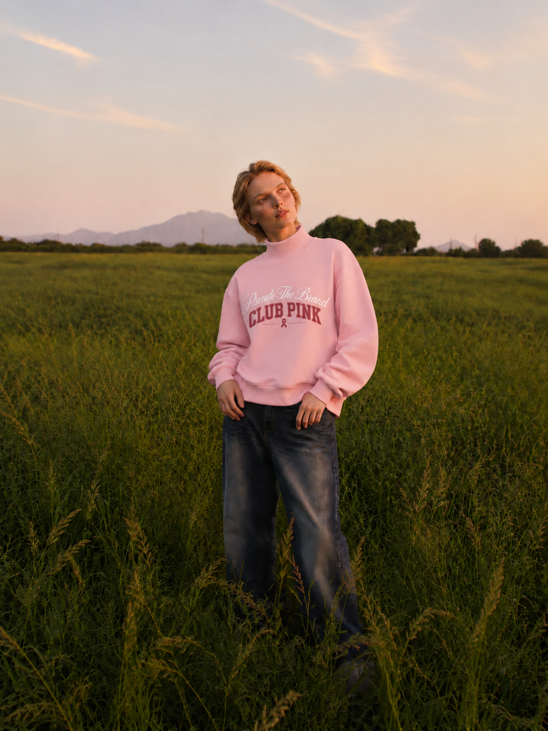 Breast Cancer Awareness: Club Pink Mock Neck Crew