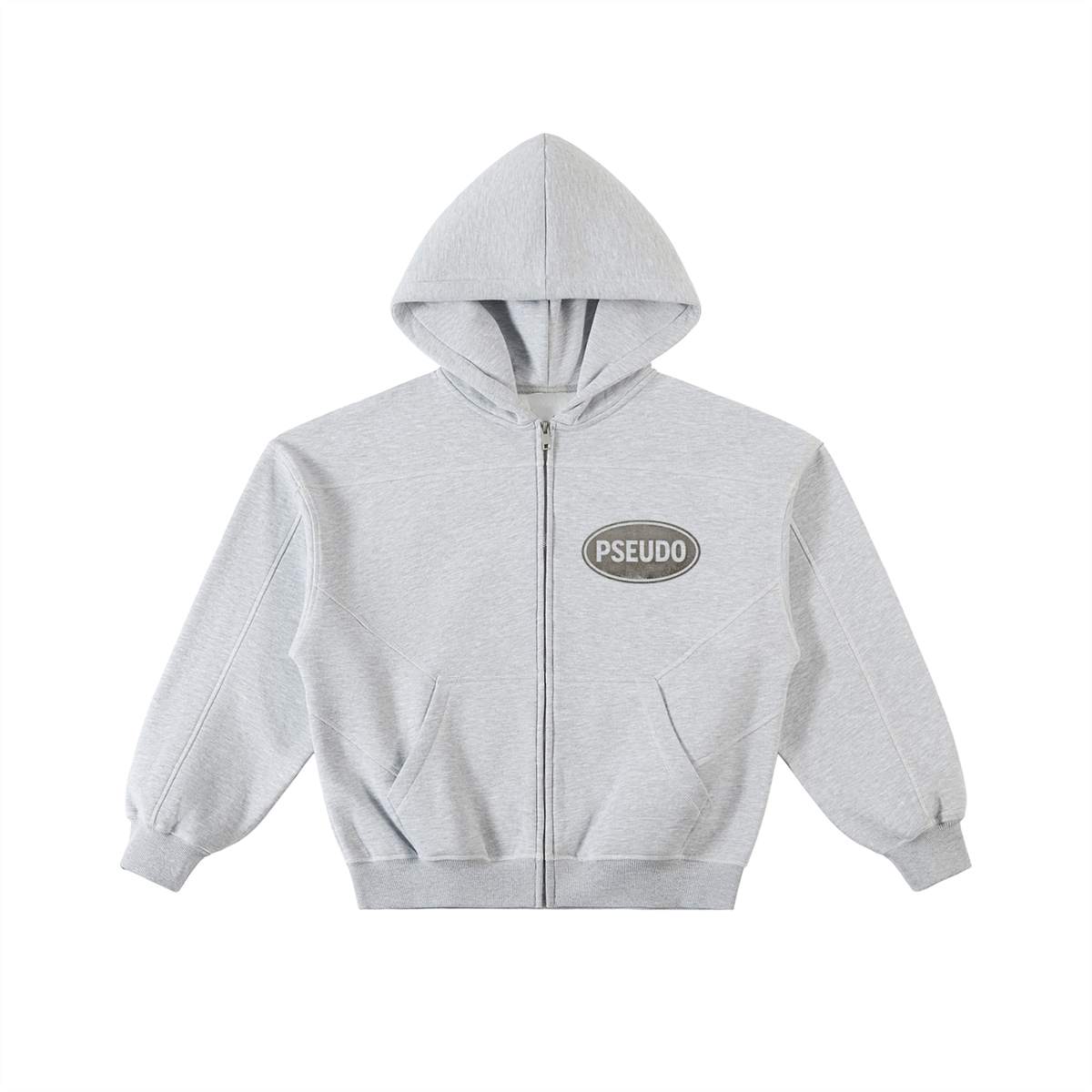 Grey Contrast-Stitched Zip-Up