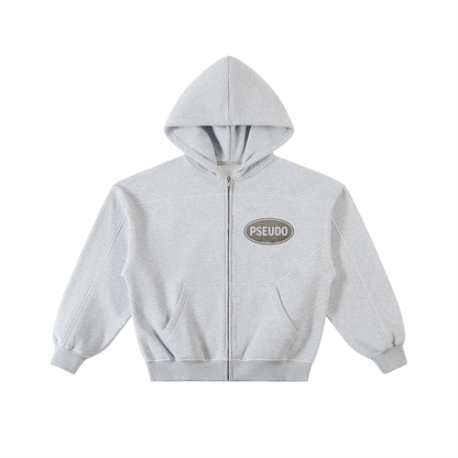 Grey Contrast-Stitched Zip-Up