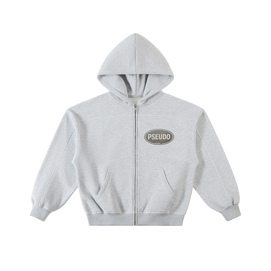 Grey Contrast-Stitched Zip-Up