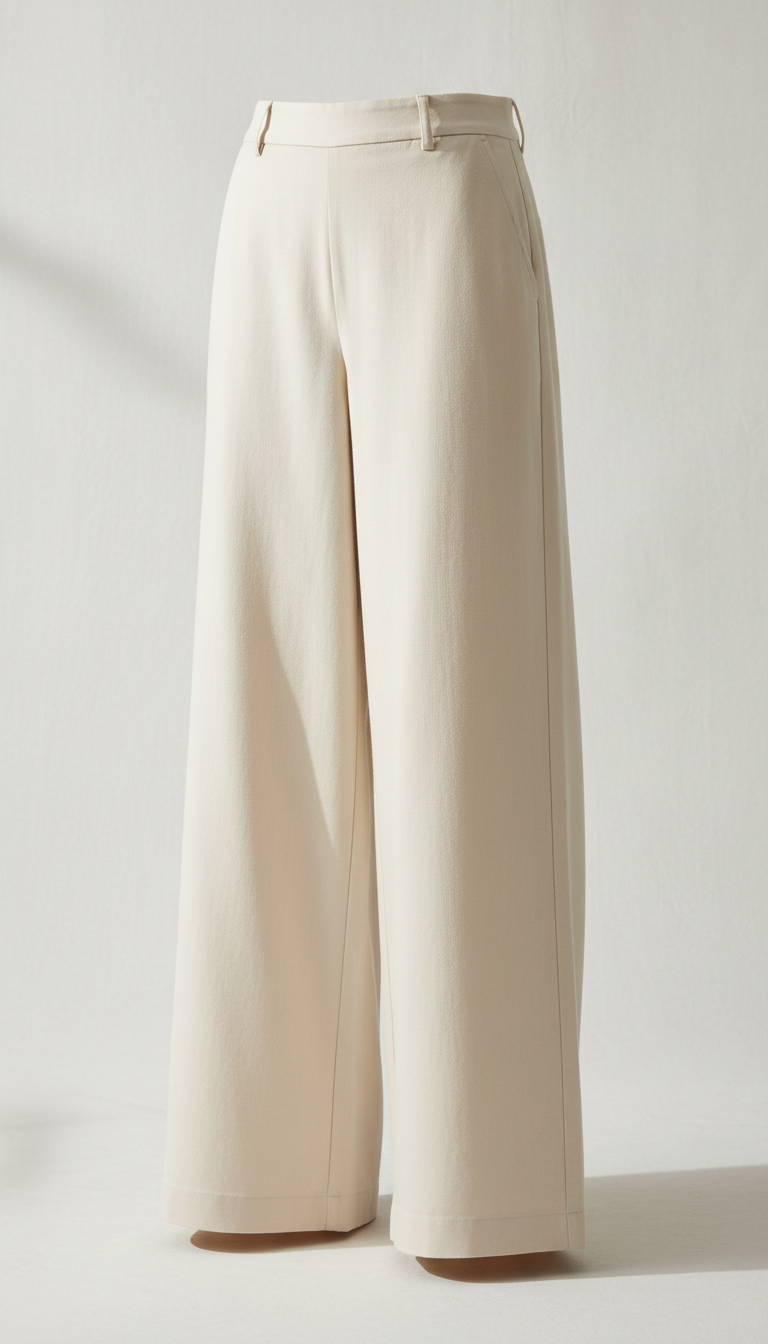 Cream Cotton Wide-Leg Trousers