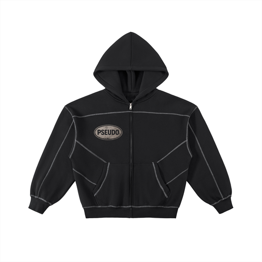 Contrast-Stitched Boxy Fleece Zip Hoodie
