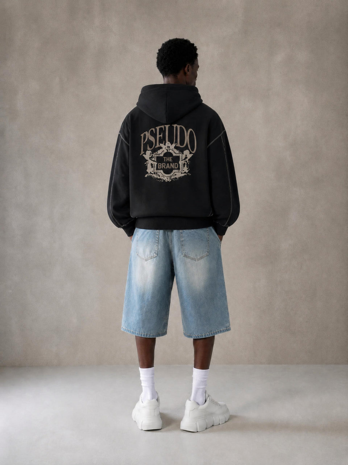 Contrast-Stitched Boxy Fleece Zip Hoodie